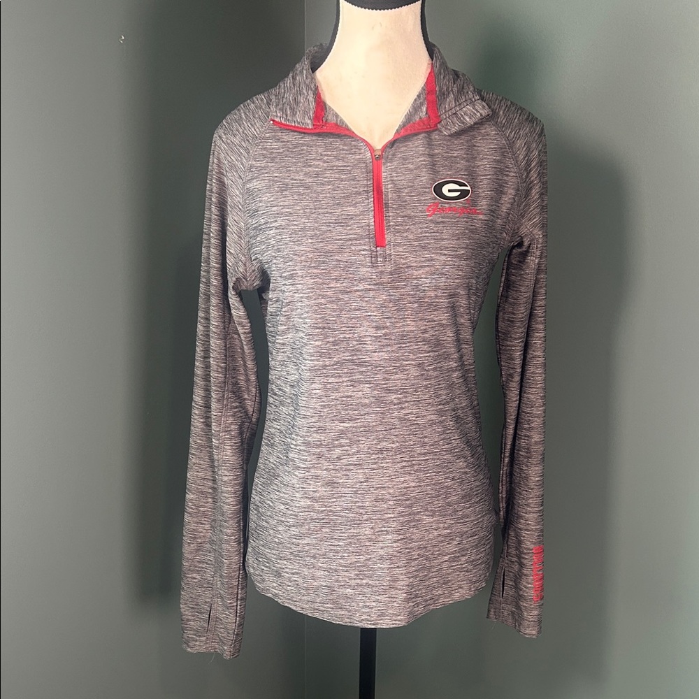 Colosseum Gray and Red Women's Quarter-Zip Sweatshirt